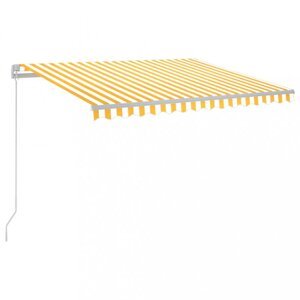 Ručně zatahovací markýza s LED světlem 350x250 cm Dekorhome Bílá / žlutá,Ručně zatahovací markýza s LED světlem 350x250 cm Dekorhome Bílá / žlutá