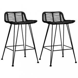 Barové židle 2 ks ratan / kov Dekorhome Černá,Barové židle 2 ks ratan / kov Dekorhome Černá