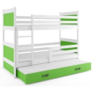 Patrová postel s přistýlkou RICO 3 80x160 cm, bílá/zelená (Volba matrace: Pěnová matrace)