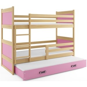 Patrová postel s přistýlkou RICO 3 90x200 cm, borovice/růžová (Volba matrace: Pěnová matrace)