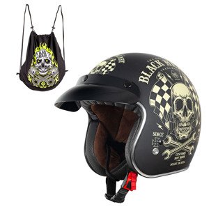 Moto přilba W-TEC Black Heart Kustom (Velikost: XL (61-62), Barva: Skull, černá lesk)