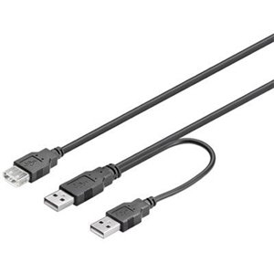 Kabel napájecí USB Y, 2x A(M) + A(F), 0,5m + 0,4m