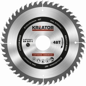 Pilový kotouč Kreator KRT020411 na dřevo 165mm, 48T