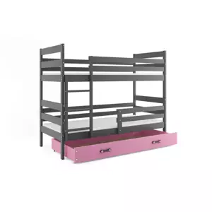 Dětská patrová postel Eryk - 2 osoby, 80x190 s úložným prostorem – Grafitová, Růžová