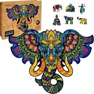 Puzzle Puzzler dřevěné, barevné - Posvátný Slon