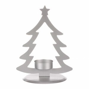 Svícen kovový ve tvaru stromku, na čajovou svíčku, matná stříbrná. CP151094-STRIBRNA, sada 4 ks
