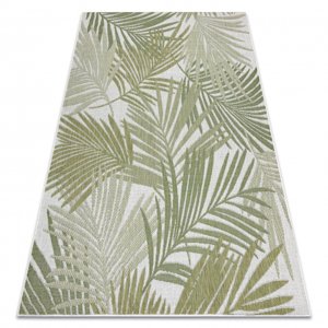 Koberec SISAL SION palmové listy, tropický 2837 ploché tkaní ecru / zelená (Velikost: 80x300 cm)