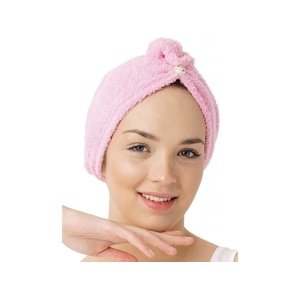 Rychleschnoucí froté turban na vlasy, růžový