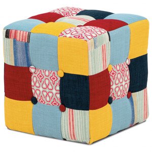 Taburet kostka, látka patchwork, kluzáky plast AK-135 PW2