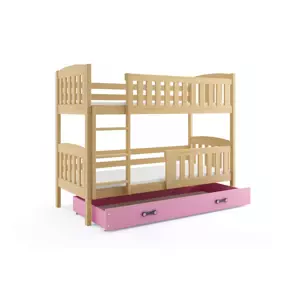 Dětská patrová postel Kubus - 2 osoby, 80x190 s úložným prostorem – Borovice, Růžová