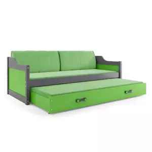 Dětská postel David - 2 osoby, 80x190 s výsuvnou přistýlkou – Grafit, Zelená