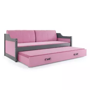 Dětská postel David - 2 osoby, 90x200 s výsuvnou přistýlkou – Grafit, Růžová