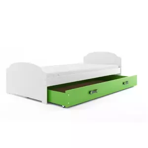 Dětská postel Lili - 1 osoba, 90x200 s úložným prostorem – Bílá, Zelená