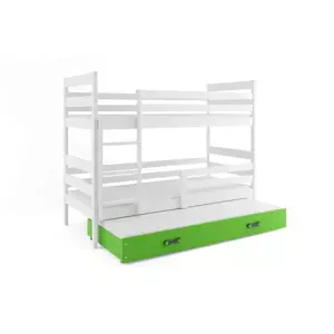 Dětská patrová postel Eryk - 3 osoby, 80x190 s výsuvnou přistýlkou – Bílá, Zelená