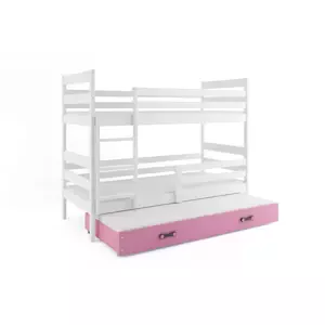 Dětská patrová postel Eryk - 3 osoby, 80x160 s výsuvnou přistýlkou – Bílá, Růžová