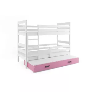 Dětská patrová postel Eryk - 3 osoby, 80x190 s výsuvnou přistýlkou – Bílá, Růžová