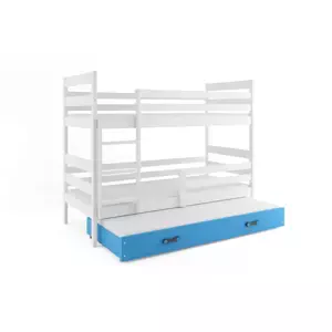Dětská patrová postel Eryk - 3 osoby, 80x160 s výsuvnou přistýlkou – Bílá, Modrá