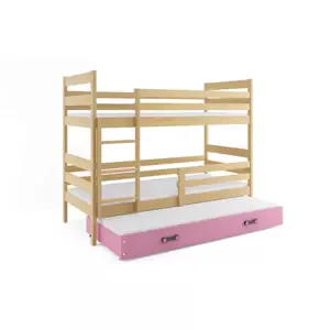Dětská patrová postel Eryk - 3 osoby, 80x190 s výsuvnou přistýlkou – Grafitová, Růžová