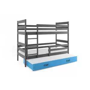 Dětská patrová postel Eryk - 3 osoby, 80x160 s výsuvnou přistýlkou – Grafitová, Modrá