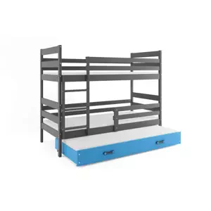Dětská patrová postel Eryk - 3 osoby, 80x190 s výsuvnou přistýlkou – Grafitová, Modrá