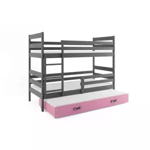 Dětská patrová postel Eryk - 3 osoby, 80x160 s výsuvnou přistýlkou – Grafitová, Růžová