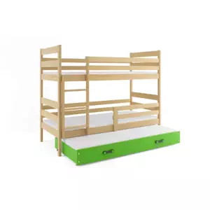 Dětská patrová postel Eryk - 3 osoby, 80x160 s výsuvnou přistýlkou – Borovice, Zelená