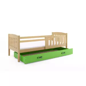 Dětská postel Kubus - 1 osoba, 90x200 s úložným prostorem – Borovice, Zelená