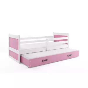 Dětská postel Rico - 2 osoby, 80x190 s výsuvnou přistýlkou – Bílá, Růžová