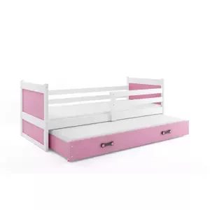 Dětská postel Rico - 2 osoby, 90x200 s výsuvnou přistýlkou – Bílá, Růžová