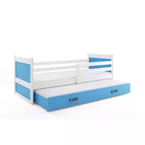 Dětská postel Rico - 2 osoby, 80x190 s výsuvnou přistýlkou – Bílá, Modrá