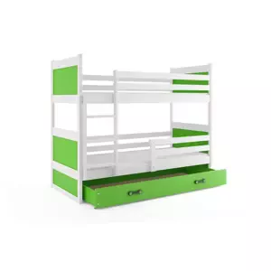 Dětská patrová postel Rico - 2 osoby, 90x200 s úložným prostorem – Bílá, Zelená