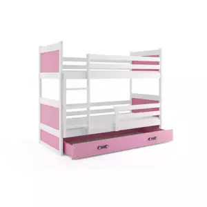 Dětská patrová postel Rico - 2 osoby, 80x160 s úložným prostorem – Bílá, Růžová