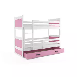 Dětská patrová postel Rico - 2 osoby, 80x190 s úložným prostorem – Bílá, Růžová