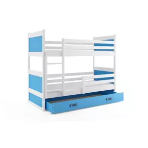 Dětská patrová postel Rico - 2 osoby, 80x190 s úložným prostorem – Bílá, Modrá