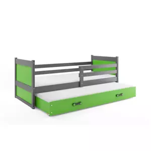 Dětská postel Rico - 2 osoby, 80x190 s výsuvnou přistýlkou – Grafit, Zelená