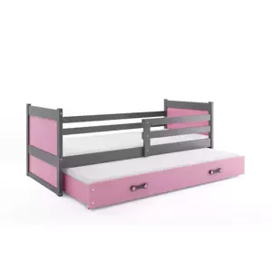 Dětská postel Rico - 2 osoby, 80x190 s výsuvnou přistýlkou – Grafit, Růžová