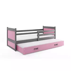 Dětská postel Rico - 2 osoby, 90x200 s výsuvnou přistýlkou – Grafit, Růžová