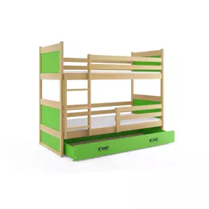 Dětská patrová postel Rico - 2 osoby, 80x160 s úložným prostorem – Borovice, Zelená