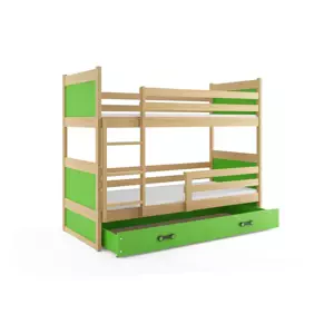 Dětská patrová postel Rico - 2 osoby, 90x200 s úložným prostorem – Borovice, Zelená