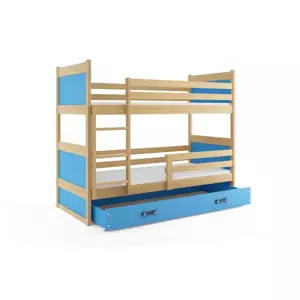 Dětská patrová postel Rico - 2 osoby, 80x190 s úložným prostorem – Borovice, Modrá
