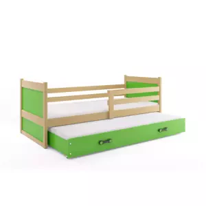 Dětská postel Rico - 2 osoby, 80x190 s výsuvnou přistýlkou – Borovice, Zelená