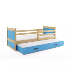 Dětská postel Rico - 2 osoby, 80x190 s výsuvnou přistýlkou – Borovice, Modrá