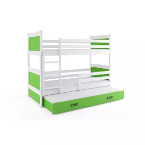 Dětská patrová postel Rico - 3 osoby, 80x160 s výsuvnou přistýlkou – Bílá, Zelená