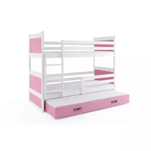 Dětská patrová postel Rico - 3 osoby, 80x190 s výsuvnou přistýlkou – Bílá, Růžová