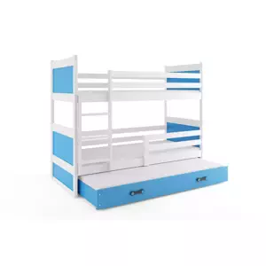 Dětská patrová postel Rico - 3 osoby, 80x160 s výsuvnou přistýlkou – Bílá, Modrá
