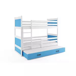 Dětská patrová postel Rico - 3 osoby, 80x190 s výsuvnou přistýlkou – Bílá, Modrá