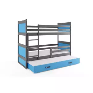 Dětská patrová postel Rico - 3 osoby, 80x160 s výsuvnou přistýlkou – Grafitová, Modrá