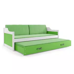 Dětská postel David - 2 osoby, 80x190 s výsuvnou přistýlkou – Bílá, Zelená