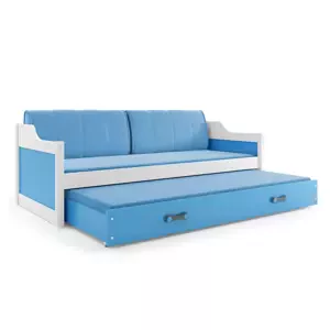 Dětská postel David - 2 osoby, 80x190 s výsuvnou přistýlkou – Bílá, Modrá