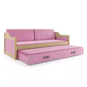 Dětská postel David - 2 osoby, 90x200 s výsuvnou přistýlkou – Borovice, Růžová